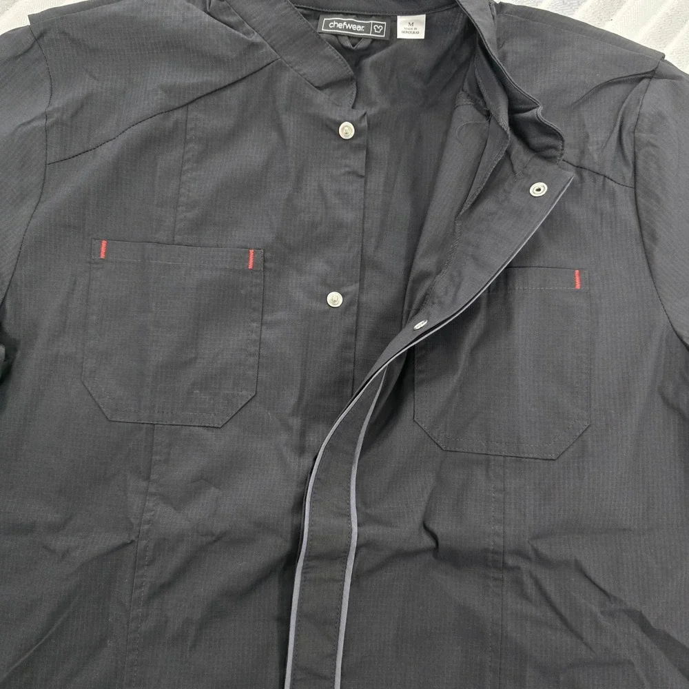 Chefwear Mens Black Ripstop Short Sleeve Chef Coat‎ Shirt Snap Front Size M NWT